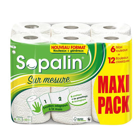Sopalin®Maxi Rouleaux Blanc Triple épaisseur Feuilles sur mesure Pack de 6 rouleux Maxi